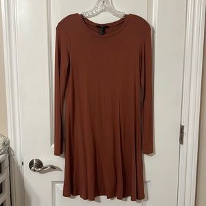 Brown/orange, comfortable, stretchy, long sleeve t-shirt dress from Forever 21